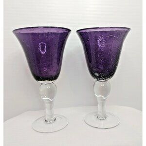 Artland Rare Purple Bubbles Hand Blown Water Wine Goblet 8” Set Of 2 New